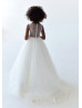 Ivory Lace Tulle Sheer Back Floor Length Flower Girl Dress